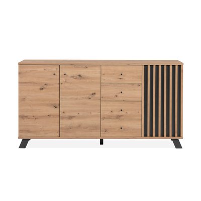 Buffet long moderne 1 porte noire rainurée 160 cm ALVA PIER IMPORT