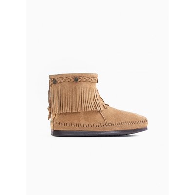 Boots Franges Avec Tresse Cheville, Cuir Suede MINNETONKA
