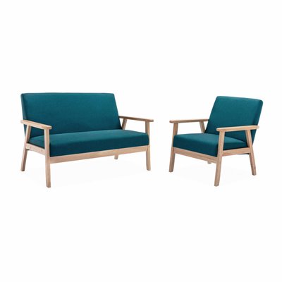 Banquette + fauteuil 3 places bois de peuplier, d'hévéa et tissu ISAK SWEEEK