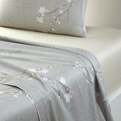 Drap plat en satin de coton gris, ALMOND FLOWERS BOSS HOME