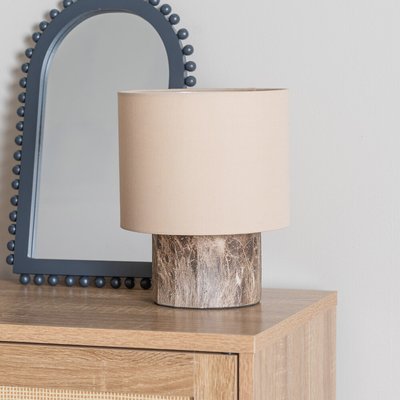 Dark Marble Effect Table Lamp with Natural Linen Lamp Shade SO'HOME