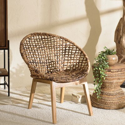 Fauteuil rond marron bois recyclé et chanvre tressé SWING PIER IMPORT