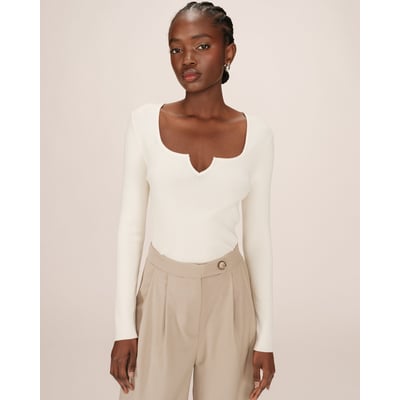 Pull encolure fendue ecru Salem GRACE & MILA