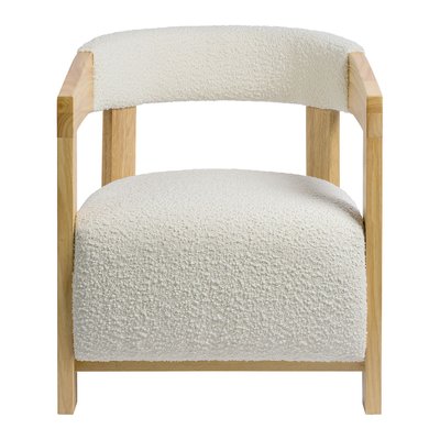 Fauteuil ARSÈNE tissu bouclette hévéa finition bois blond BLANC D’IVOIRE