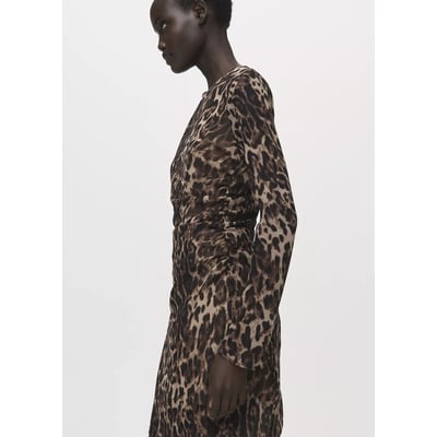 Robe léopard taille froncée MANGO