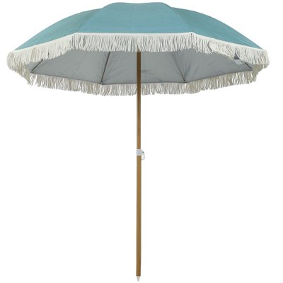 Parasol de plage design à franges dia. 1,7 m hauteur réglable avec sac bleu OUTSUNNY