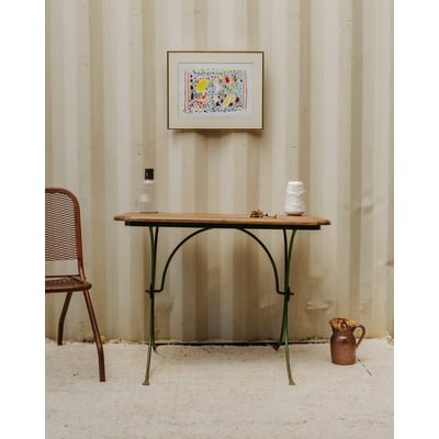 Table à manger en bois et fer vert Romy N°1433 - Bon état DEBONGOUT