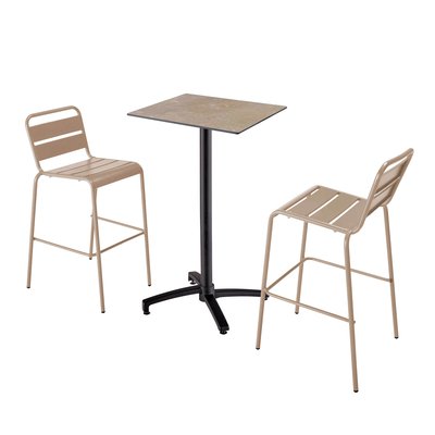 Table haute en HPL inclinable et 2 chaises hautes en métal, OPERA OVIALA