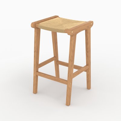 Tabouret pour ilot central 68 cm en teck et rotin (à l'unité) - KUNA RENDEZ-VOUS DÉCO