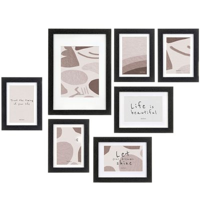 Set de 7 cadres photos mural en bois noir WADIGA