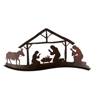 Crèche de Noël en métal ajouré marron 29x6x13.5cm WADIGA