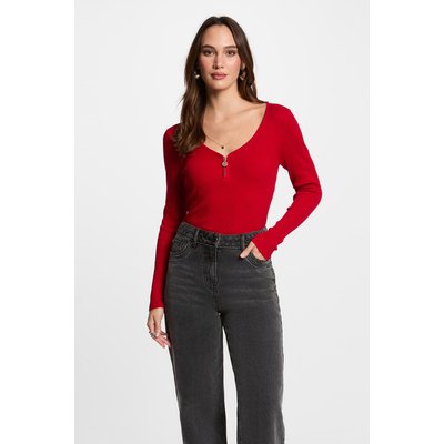 Pull manches longues côtelé détail zippé MORGAN