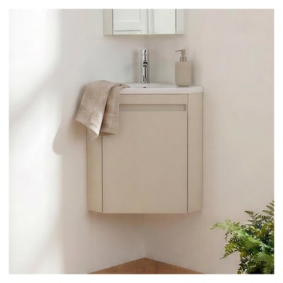 Ensemble lave-mains d'angle suspendu, vasque résine et robinet chromé LISA MOB IN