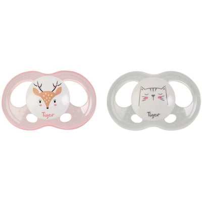 Lot de 2 sucettes Soft Touch 18m + Biche et chat TIGEX