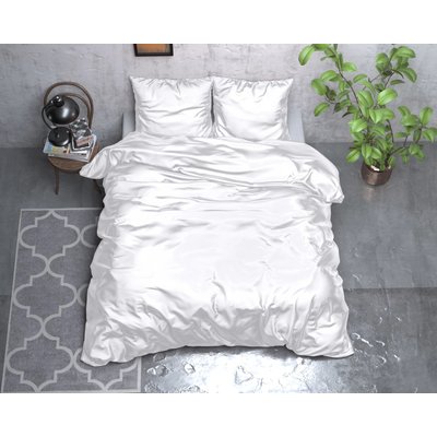 Glamour Déco - Parure de Lit Satin Blanc - Housse De Couette Taie D'oreiller SATINE