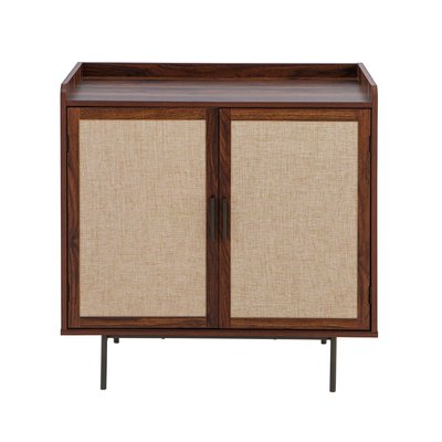 Buffet 2 portes décor noyer avec façades en tissu  L80 cm - JETSON CALICOSY
