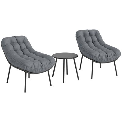 Salon de jardin 2 places 3 pièces style cosy épais coussins 15 cm gris OUTSUNNY