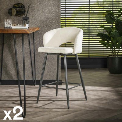 Tabouret de bar en tissu bouclette blanc avec dossier ouvert (lot de 2) GALWAY PIER IMPORT