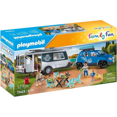 Famille avec voiture et caravane PLAYMOBIL