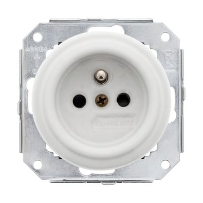 Prise Encastrée Avec Terre 16a - 250v En Porcelaine Blanche FONTINI