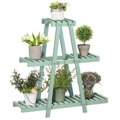 Étagère à fleurs pyramidale en bois 3 étagères vert d'eau OUTSUNNY