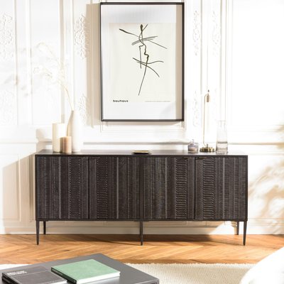 Buffet 4 portes motifs sculptés bois noir SURATE PIER IMPORT