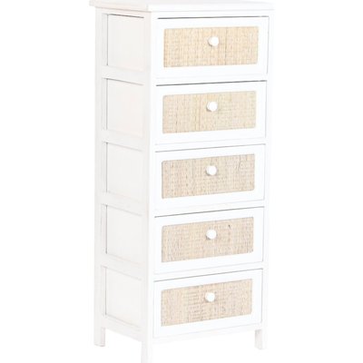 Commode blanche effet vieilli esprit cottage en bois et seagrass RECOLLECTION