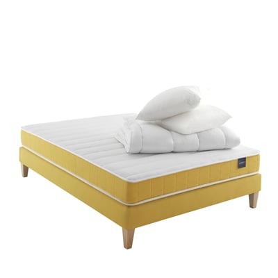 Ensemble matelas mousse, sommier, pieds, couette et oreiller Aurore 400 SOMEO