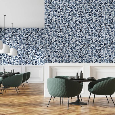Papier peint panoramique, fleur bleue HEXOA