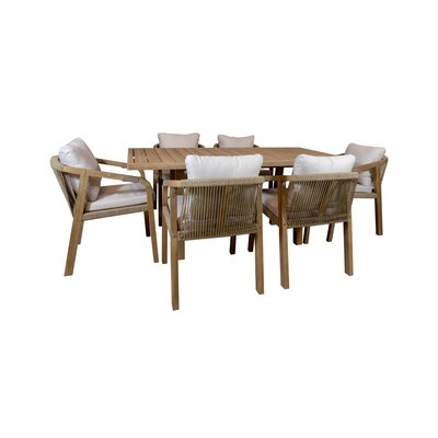 Salon de jardin table 170cm et 6 chaises en bois d'acacia, SAONA NOW'S HOME