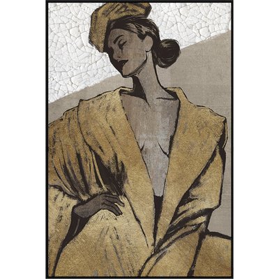 Tableau femme élégante avec cadre feuille d'or peint à la main RECOLLECTION