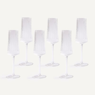 Lot de 6 flûtes à champagne, en verre ciselé, ALUR AM.PM