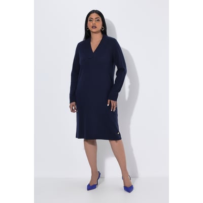 Robe en maille, col calice et décolleté en V ULLA POPKEN