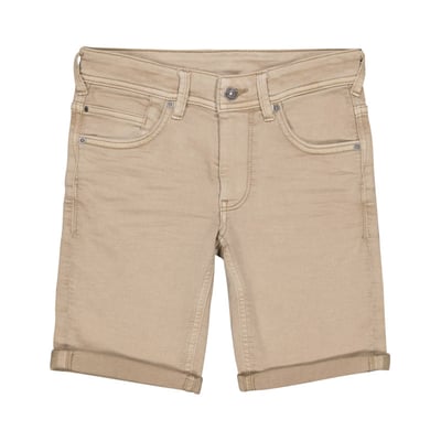 Short en coton mélangé beige uni avec une coupe droite et des revers TEDDY SMITH