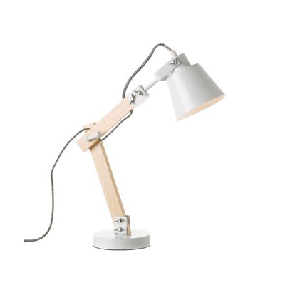Lampe de Bureau Métal Blanc et Bois - Hauteur 43cm WADIGA