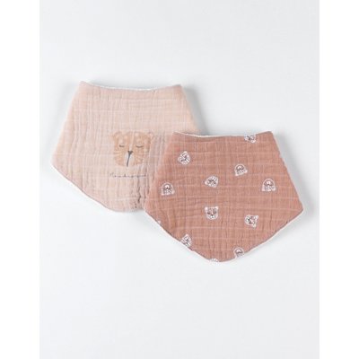 Set de 2 bavoirs bandana léopard en mousseline et éponge, cappuccino/beige NOUKIE'S