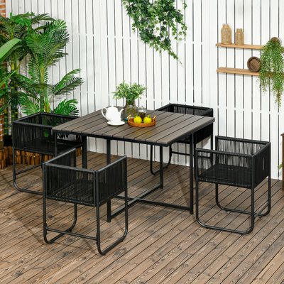 Ensemble salon de jardin encastrable 4 personnes 5 pièces noir gris OUTSUNNY