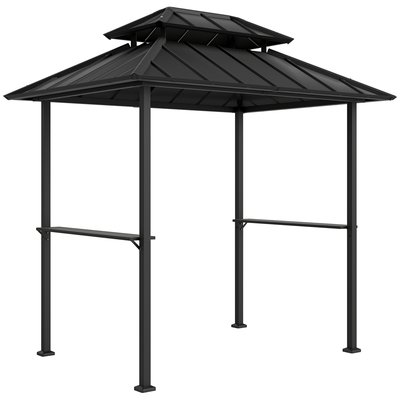 Abri barbecue pavillon de barbecue double-toit métal noir OUTSUNNY