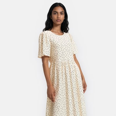Robe longue col rond manches courtes à pois  LA REDOUTE COLLECTIONS