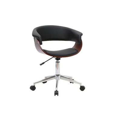 Chaise de bureau à roulettes design noire, bois foncé et acier chromé OKTAV MILIBOO