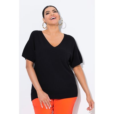 Pull côtelé, col en V et manches courtes ULLA POPKEN