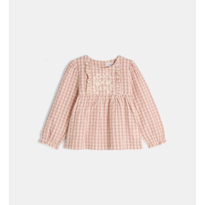 Blouse évasée tabote check seersucker vichy coton bio CADET ROUSSELLE