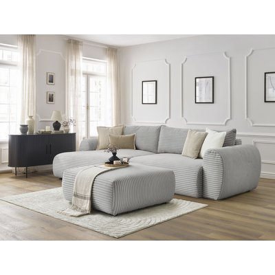 Canapé d'angle convertible 5 places en gros côtelé doux avec pouf, LUCIEN BOBOCHIC