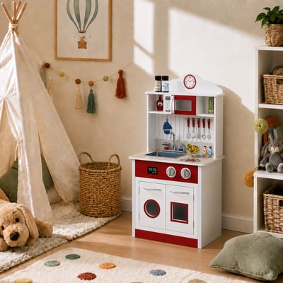 Cuisine Enfant avec évier, four et rangements, Bois, LITTLE CHEF TEAMSON KIDS