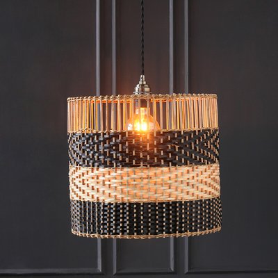 Natural and Black Panel Circular Bamboo/Rattan Pendant Ceiling Shade (H35cm) SO'HOME