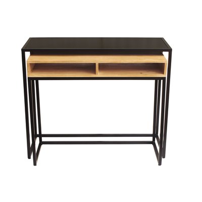 Console bureau d'appoint avec rangements casiers en bois manguier massif et métal noir L100 cm YPKA MILIBOO