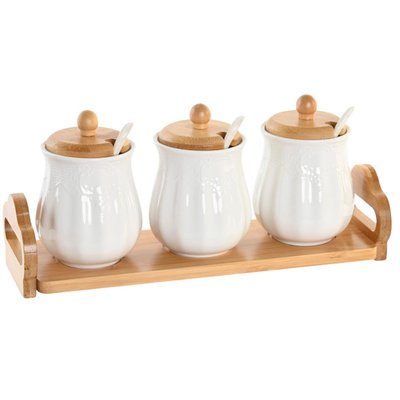 Set de 3 pots à condiments porcelaine et bambou 29.5x9x13cm WADIGA