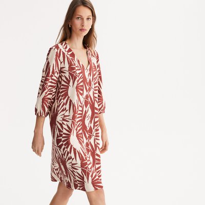 Robe droite imprimé floral, mi-longue, manches 3/4 ANNE WEYBURN