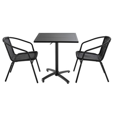 Table de terrasse rabattable carrée et 2 fauteuils aluminium et résine OVIALA