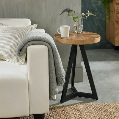 Bout de canapé rond en marqueterie de chêne finition bois naturel ARLINGTON 2 PIER IMPORT